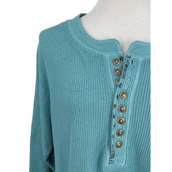 NWT Free People Aqua Henley Distressed Relaxed Thermal |  Coastal Boho Grunge M - Picture 4 of 16